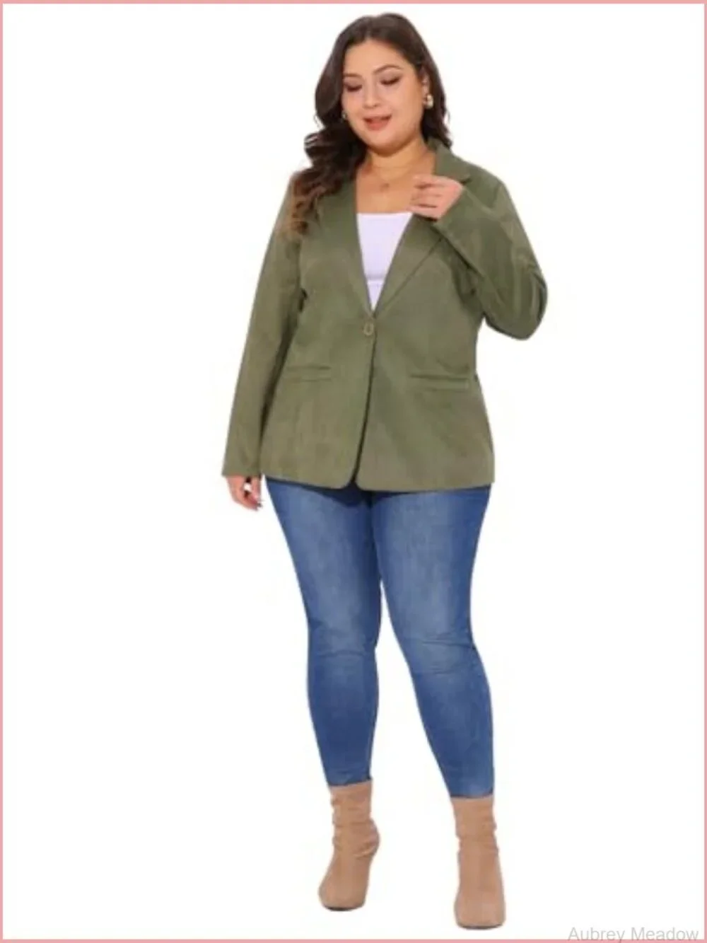 Plus Size Faux Suede Lapel Collar Blazer Jacket Work Casual